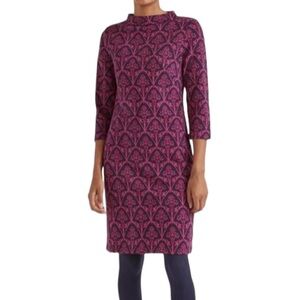 Boden Women's Pink Navy Victoria Jacquard 3/4 Sleeve Knit Dress US 8P UK 12P